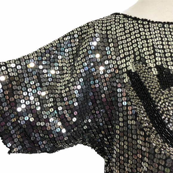 Vintage Laurence Kazar Sequined Top Black Silk - Picture 6 of 9
